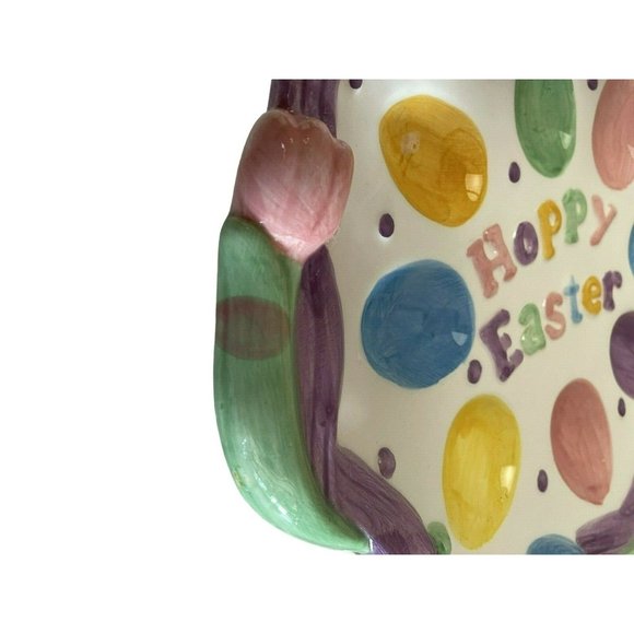 Hoppy Easter Plate Ceramic 8 Easter Egg Tray Holder 10" x 10 1/2" x 3 1/4 - Picture 5 of 9